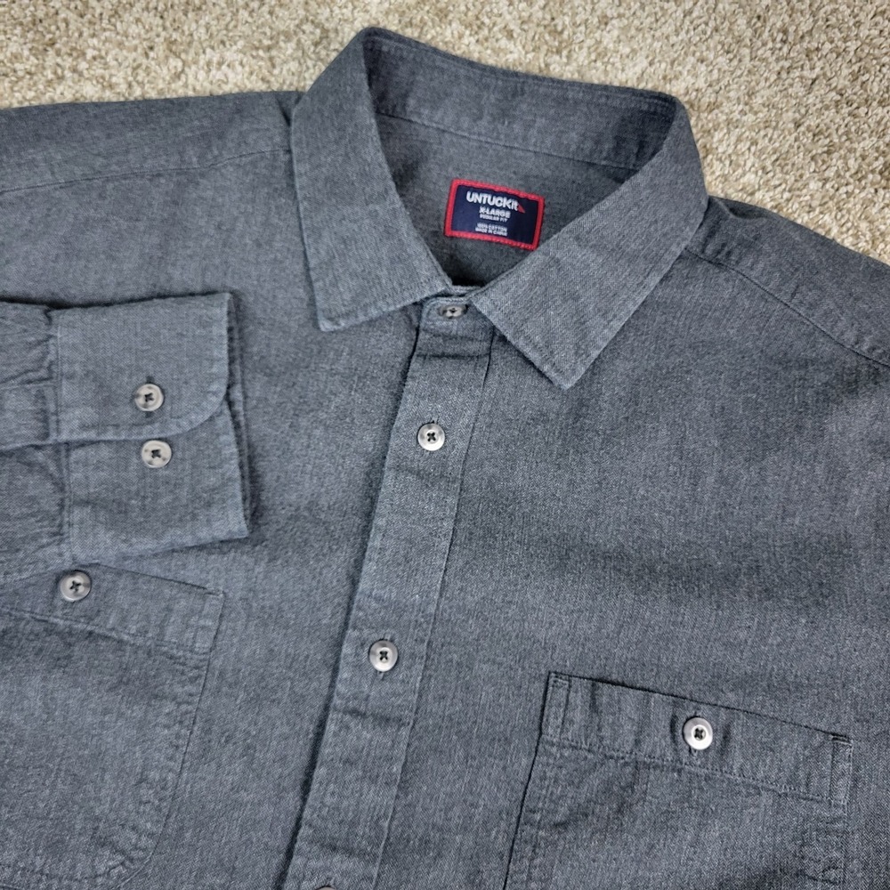 Untuckit Regular‎ Fit Mens XL Solid Gray Button Up Long Sleeve Workshirt